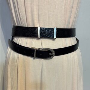 Bundle of Two Black Leather Belts with Unique Buckles